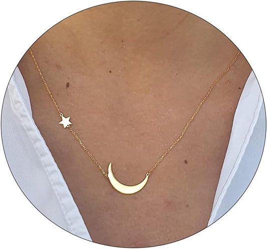 14K Gold Plated Dainty Necklace, Tiny Love Heart Star CZ Leaf Pendant Chain for Women | Everyday Minimalist Gift