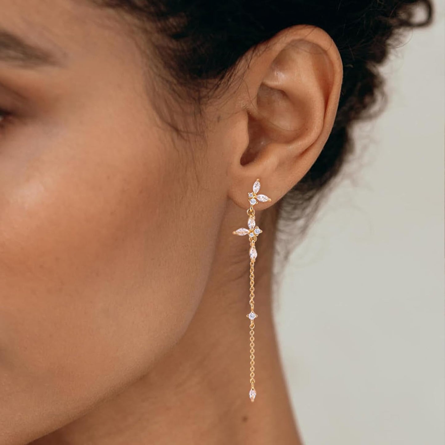 14K Gold Plated Butterfly Dangle Earrings for Women - Dainty, Trendy, CZ Drop Earrings - Simple Long Dangling Jewelry