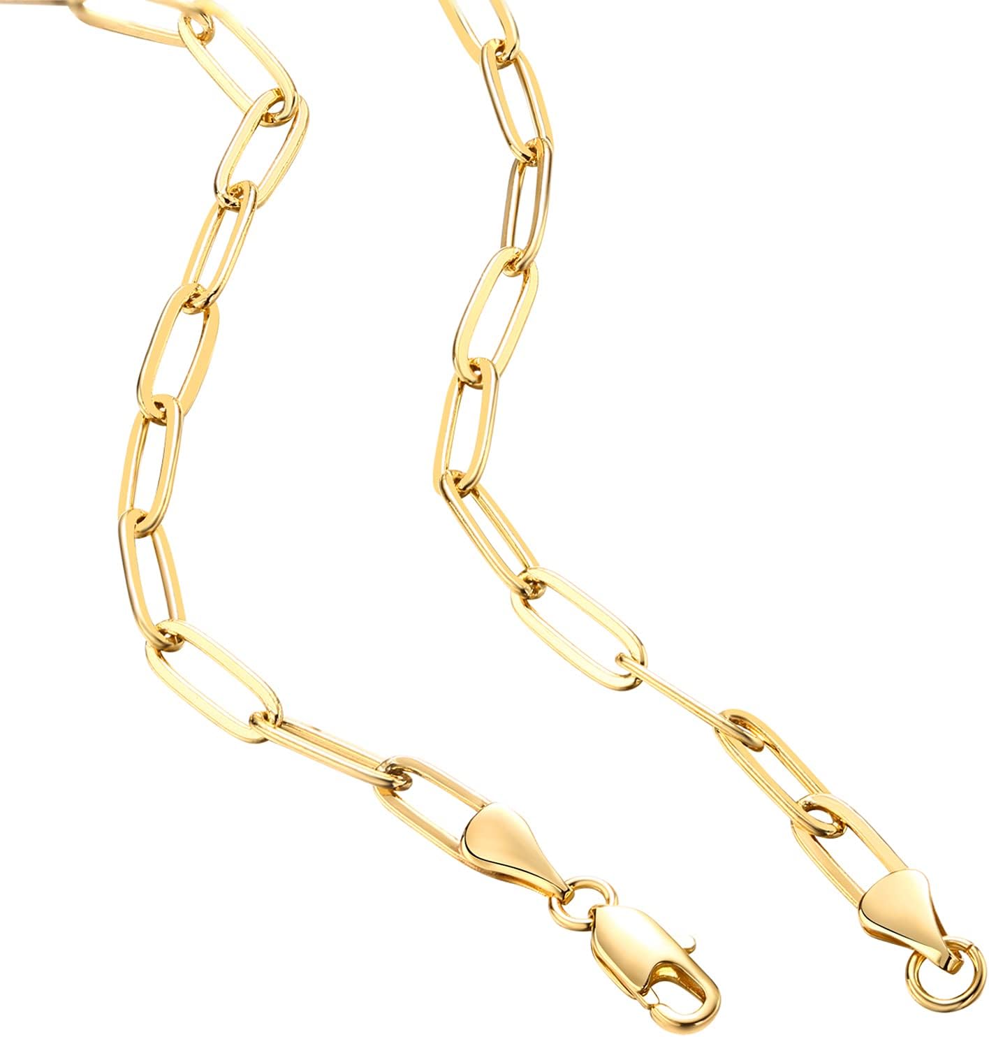 "14K GOLD PLATED ADJUSTABLE NECKLACE - CURB, PAPERCLIP, BOX, SNAKE & FIGARO CHAINS, SPHERE BEAD LAYERED JEWELRY"