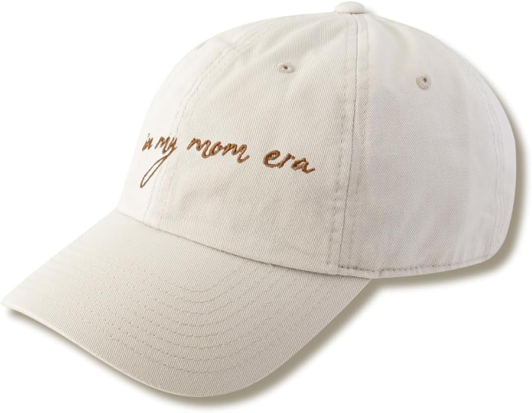 in My Mom Era Hat - Beige Baseball Cap for Moms, High Ponytail Hole, Minimalist Design