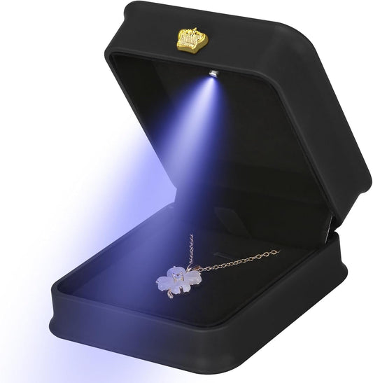 Necklace Pendant Gift Box with LED Light, Leather Jewellry Storage Display Case