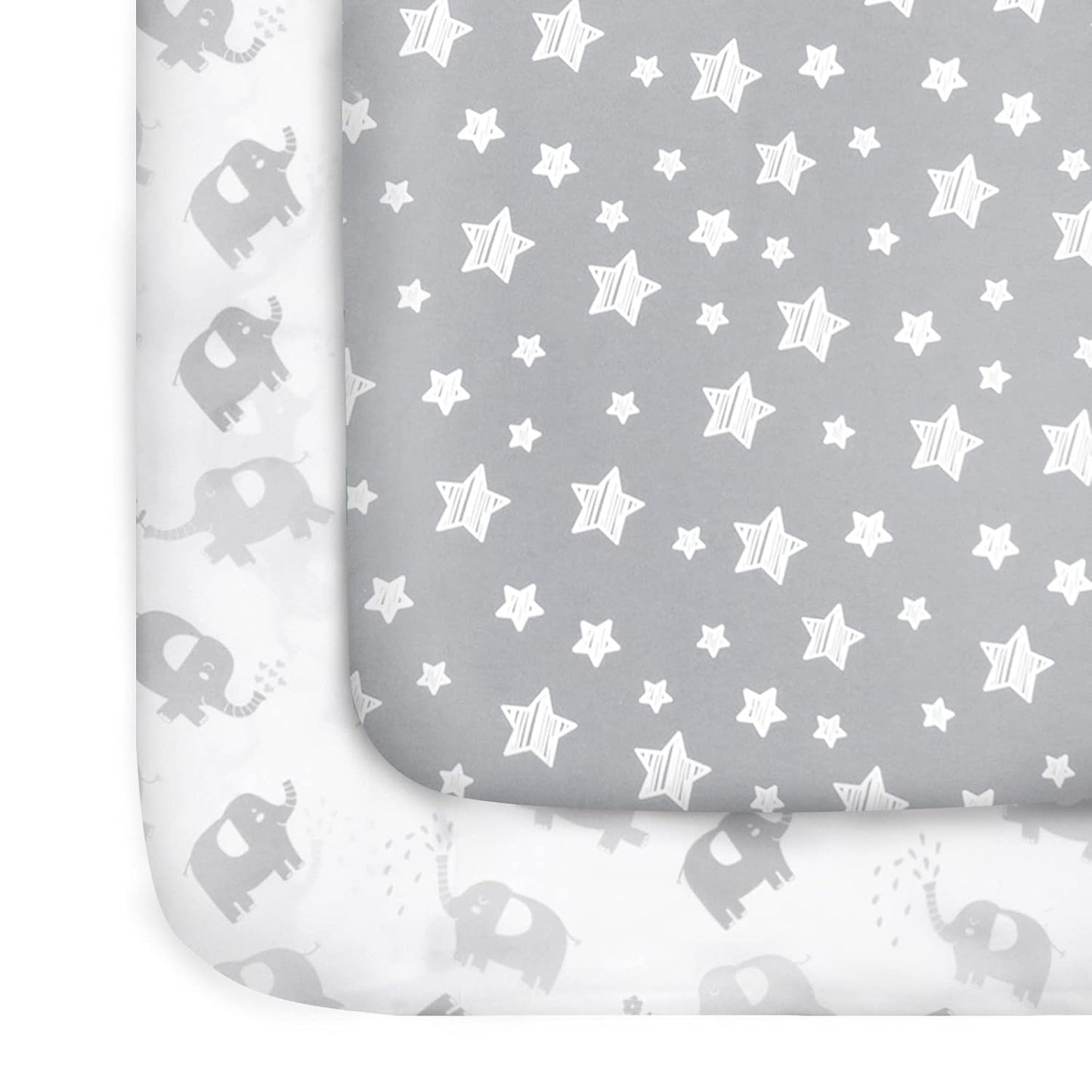 2 Pack Mini Crib Sheets, Stretchy Playard Fitted Sheet, Soft and Breathable Material, Stars & Bunny