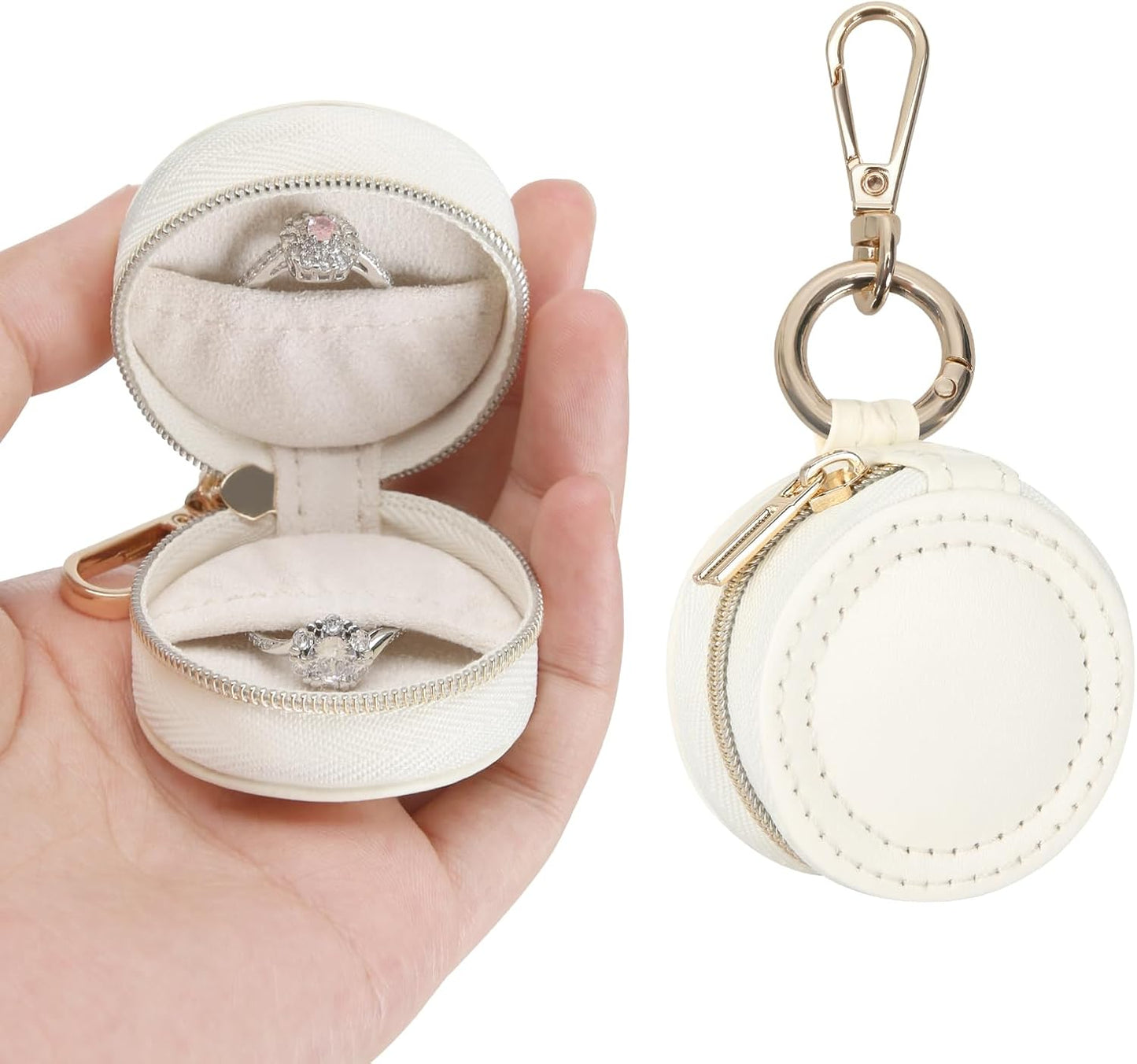 Jewelry Ring Holder Box with Keychain, Small Travel Ring Earring Stud Necklace Storage Case
