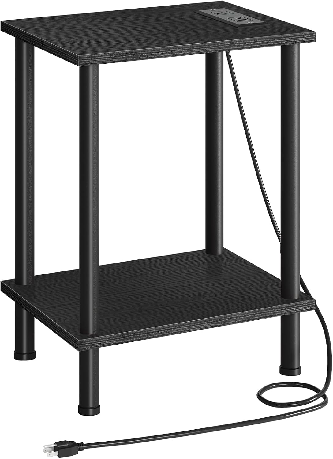 End Table with USB Port and Outlet, Nightstand with 2-Layer Storage Shelves