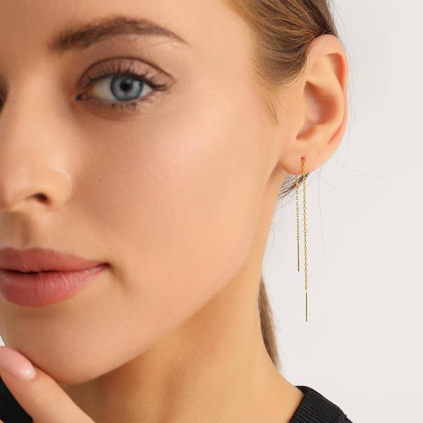 Chain Earrings for Women 18K Gold Plated Dainty Bar Drop Dangle Hypoallergenic Line Dangly Jewelry Gift for Teen Girls