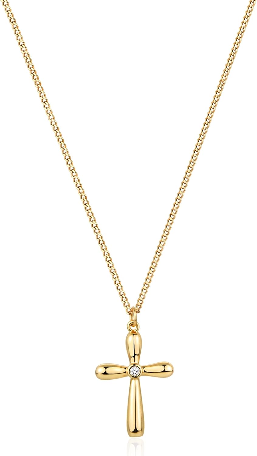 Cross Necklace 14K Plated Dainty Chain, Minimalist Faith Pendant Religious Prayer Jewelry Gift
