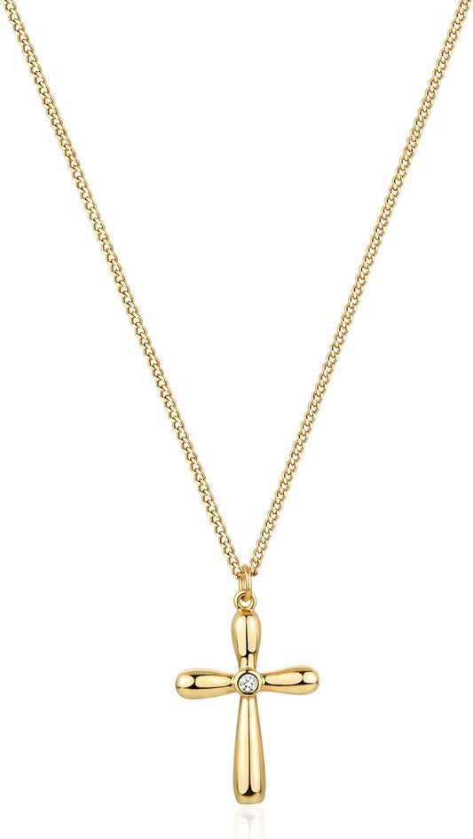 Cross Necklace 14K Plated Dainty Chain, Minimalist Faith Pendant Religious Prayer Jewelry Gift