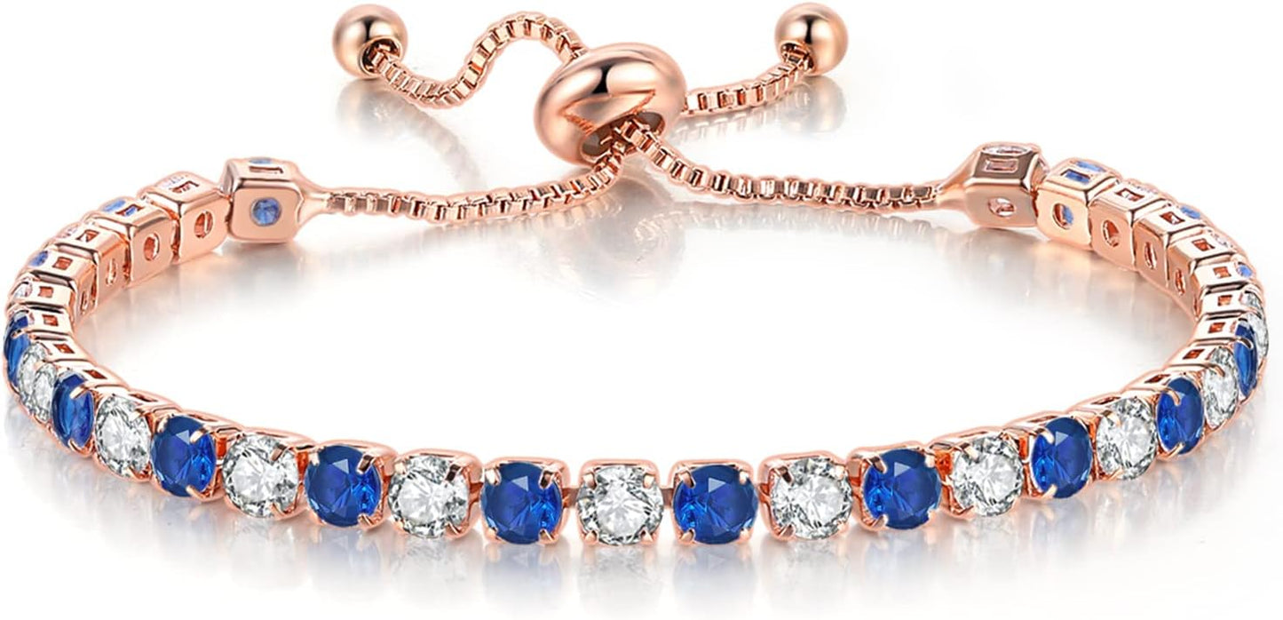 Tennis Bracelets for Women White Gold Plated Diamond AAA+ Cubic Zirconia CZ Dainty Classic Adjustable Slider