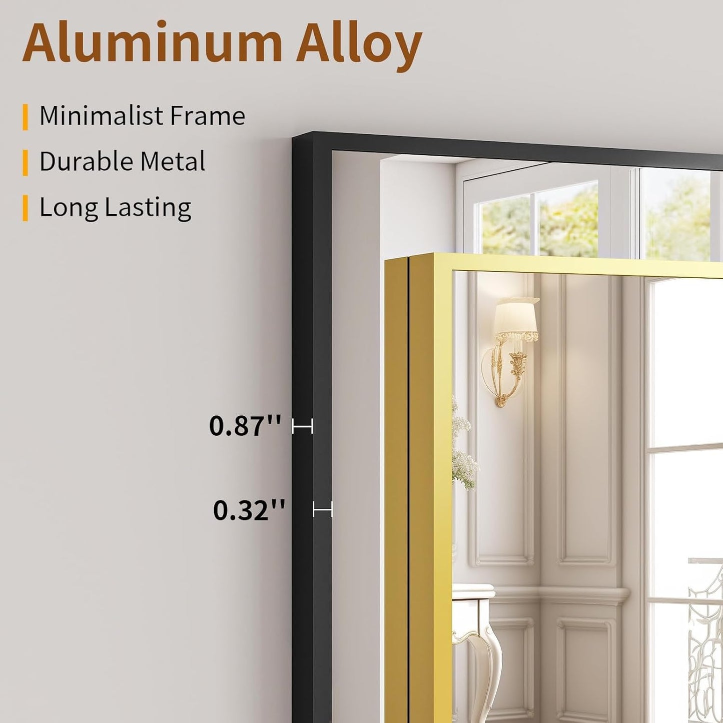 Mirror Full Length - 21" x 57" Floor Mirror with Stand, Aluminum Alloy Frame Full Body Mirror