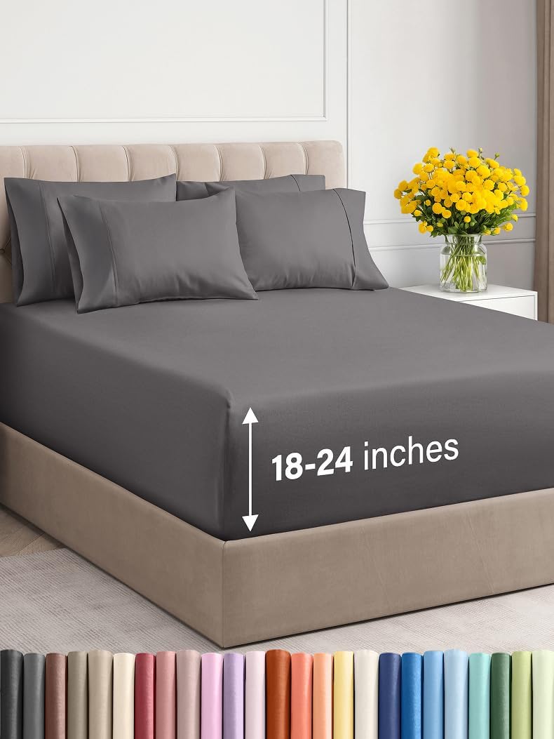 Extra Deep King Sheet Set - 6 count Breathable and Cooling Sheets Easy，Extra Deep Pockets