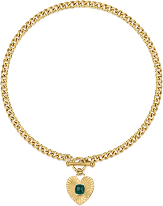 Sunburst Heart / 2-Tone Interlocking/CZ Evil Eye/Single Pearl/Love Heart Necklace for Women 18K Gold Chain Necklace Protection Prayer Faith Jewelry