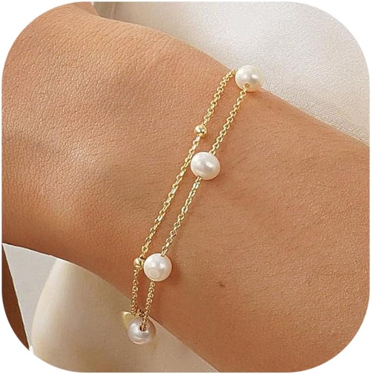 Gold Bracelets for Women Trendy 14K Gold Plated Bracelet for Women Non Tarnish Dainty Stackable Layered