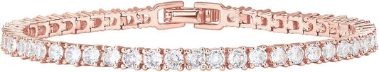 14K Gold Plated 3mm Cubic Zirconia Classic Tennis Bracelet | Gold Bracelets for Women | Size 6.5-7.5 Inch