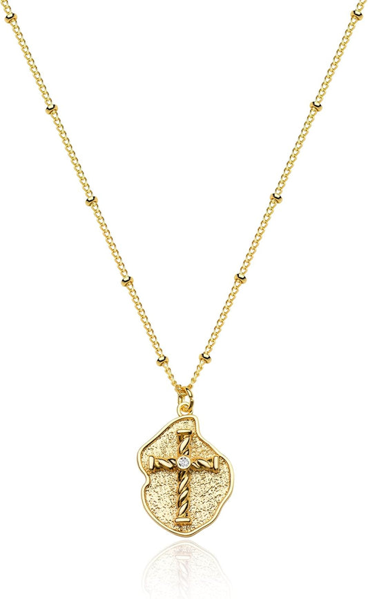Cross Necklace 14K Plated Dainty Chain, Minimalist Faith Pendant Religious Prayer Jewelry Gift
