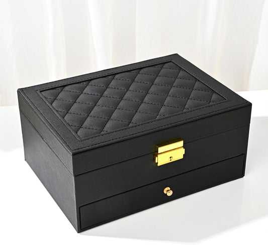 Jewelry Box - Large PU Leather Jewelry Organizer Storage Case with Two Layers Display