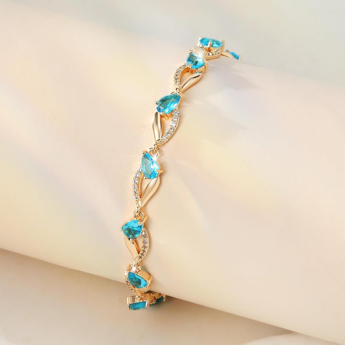 Eternity Bracelet Blue Cubic Zirconia, Sapphire Bracelet, 18K Gold Plated Hypoallergenic Bracelets -7.48inch/190mm