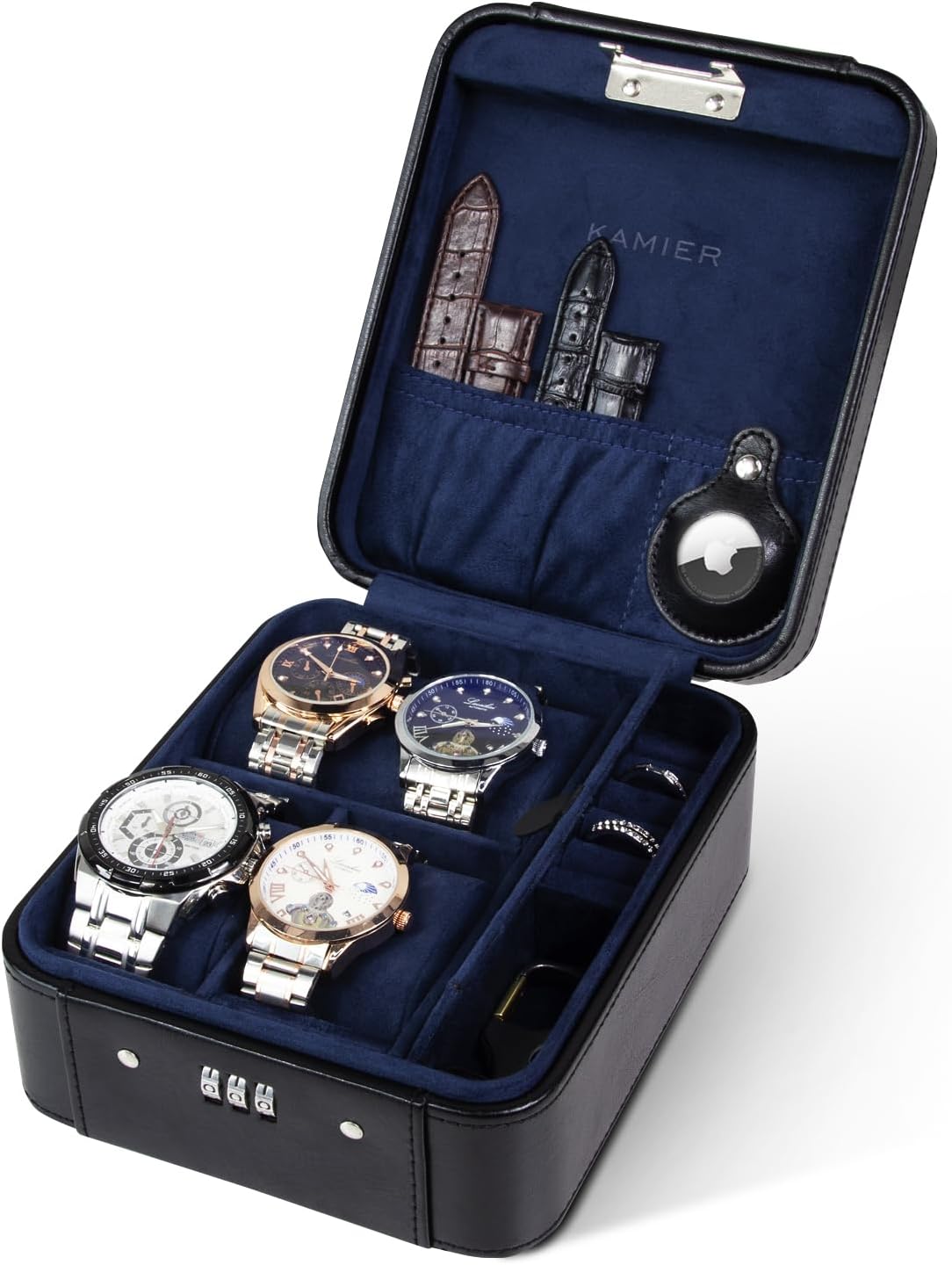 Watch Case with Combination Lock - 4 Watch Storage and Jewelry Organizer - for Ring and Watch Storage