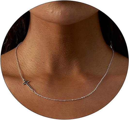 Cross Necklace: 14K Gold & Silver Plated, Minimalist Dainty Religious Pendant, Daily Wear Jewelry Gift for Women