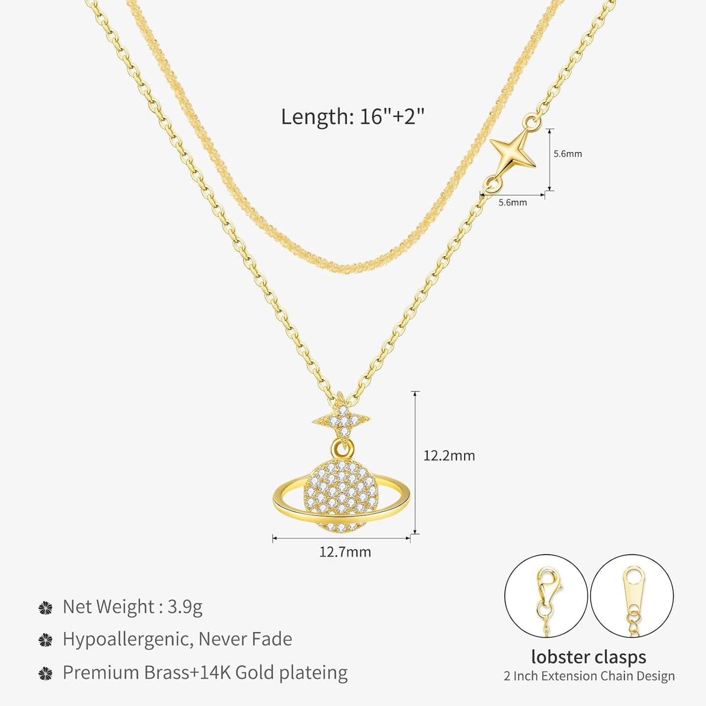 14K Gold & Platinum Plated Double Layer Pendant Necklace, Fashionable Layered Jewelry for Women