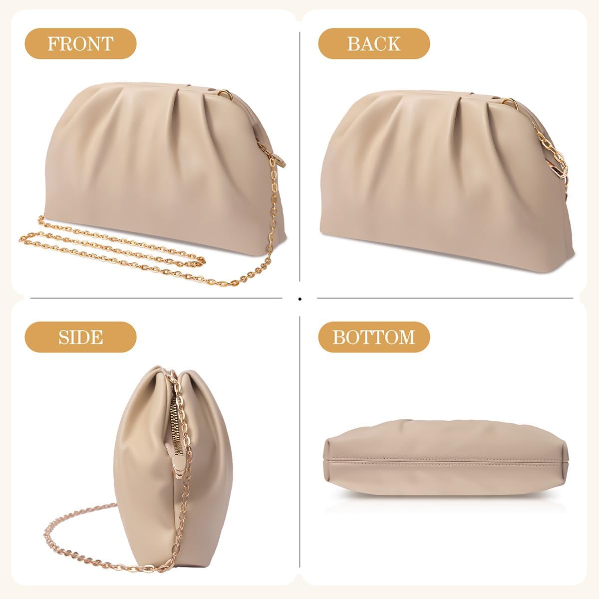 Clutch Purse for Women Soft Pleated PU Wedding Clutch, Elegant Evening Bag for Galas, Proms,Cocktail Parties