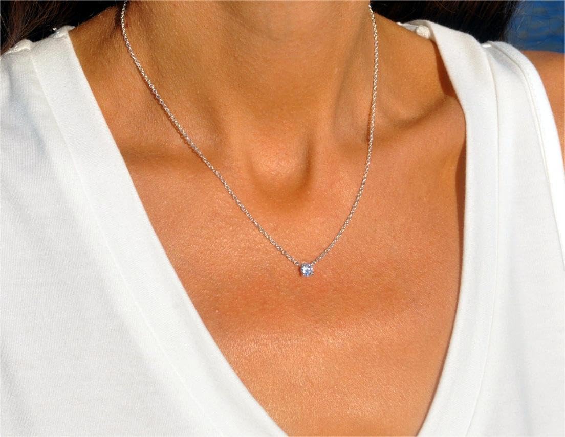 14K Gold Plated CZ Diamond Necklace, Dainty Solitaire Pendant, Round/Square Simulated Diamond Choker, Bridal Jewelry Gift for Women
