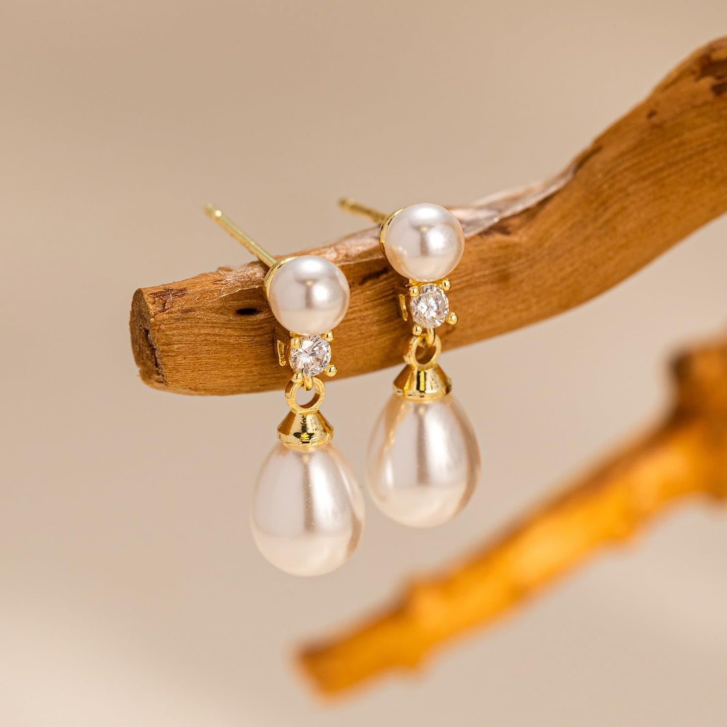 Pearl Earrings: 14k Gold-plated Cubic Zirconia Accented Pearl Drop Dangle Wedding Engagement Earrings For Women Bridal Bridesmaid