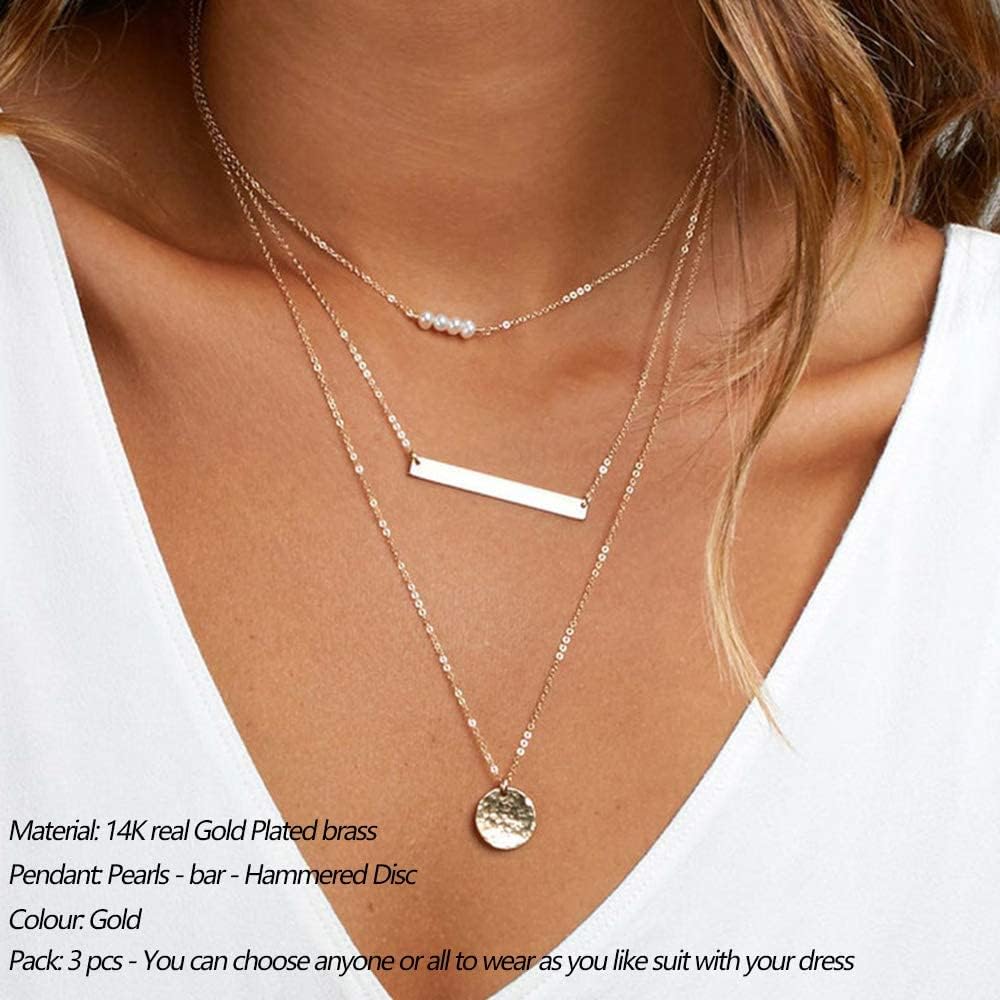Handmade 14K Gold Plated Choker Set - Layered Y-Pendant & Disc Necklace, Adjustable