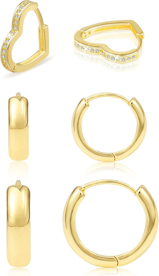 3 Pairs Small Huggie Hoop Earrings Set 14K Gold Hypoallergenic Lightweight Huggie Hoops Earrings for Women Girls