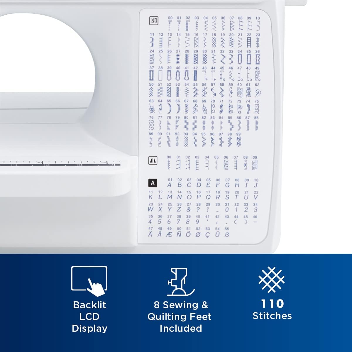 OMOMMD  Brother Sewing and Quilting Machine, Computerized, 165 Built-in Stitches, LCD Display, Wide Table, 8 Included Presser Feet, White, 20x12x17