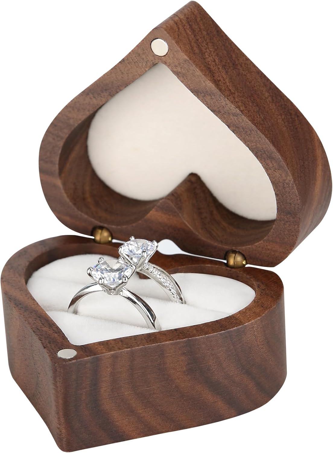 Wooden Heart Shape Ring Gift Box with Single Slot 2 Slot, for Proposal Engagement Wedding Ceremony Anniversary