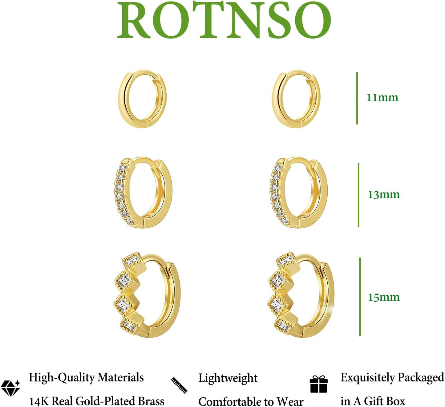 Gold Hoop Earrings Set for Women Trendy, 14K Gold Plated Chunky Hypoallergenic Small Diamond Cartilage Hoops Cute Cubic
