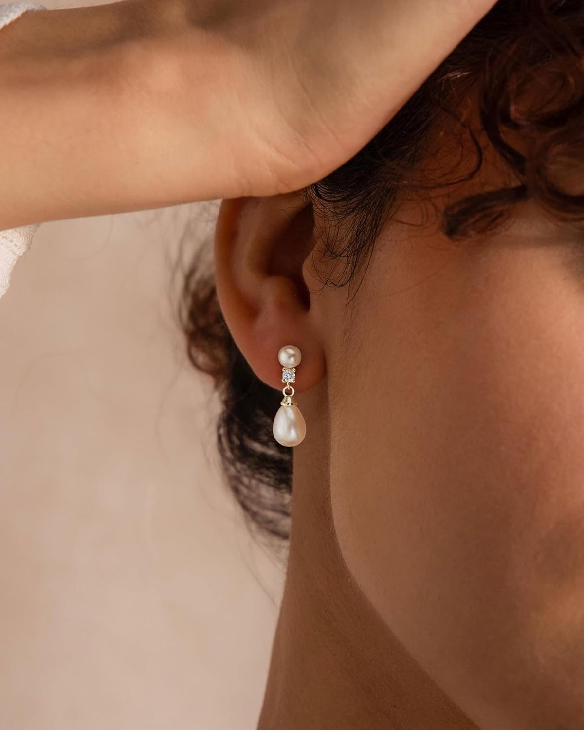 Pearl Earrings: 14k Gold-plated Cubic Zirconia Accented Pearl Drop Dangle Wedding Engagement Earrings For Women Bridal Bridesmaid