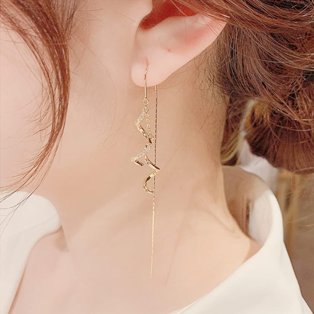 Sonateomber Gold Long Chain Threader Earrings for Women - Fashion Statement Drop Dangle Thread Earrings Jewelry Gift