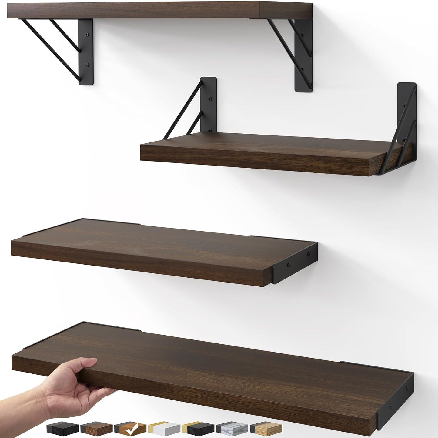 Wall Mounted Floating Shelves, Wood Floating Wall Shelf for Books & Decor（Set of 4）