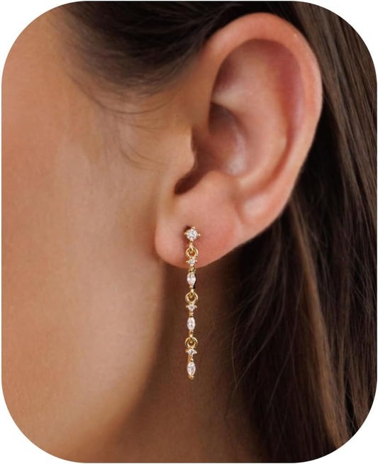 Cubic Zirconia Earrings - 14K Gold Plated Cubic Zirconia CZ Wedding Earrings for Women Bridal Bridesmaid