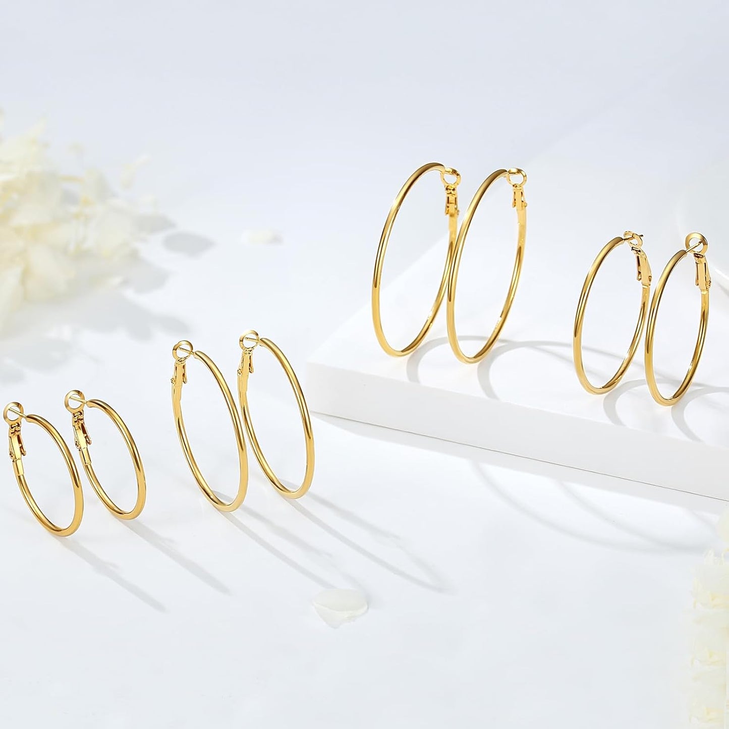 4 Pairs Silver Gold Hoop Earrings for Women | 14K Gold Plated Hoop Earrings Set Hypoallergenic Earring Lightweight