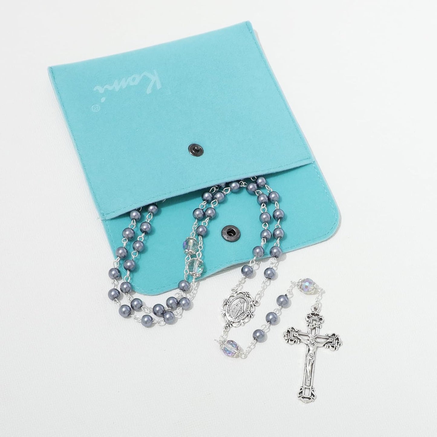 6mm Pearl Rosary Beads With Crucifix - Women's Catholic Prayer Necklace, Gift Box & Pouch Included