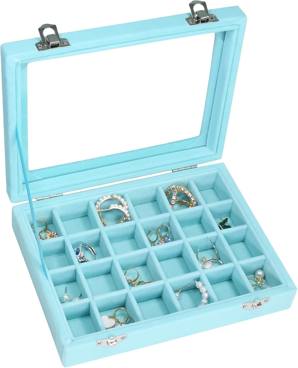 Jewelry Box 24 Grid Jewelry Ring Display Organiser Box Tray Holder Earrings Storage Case