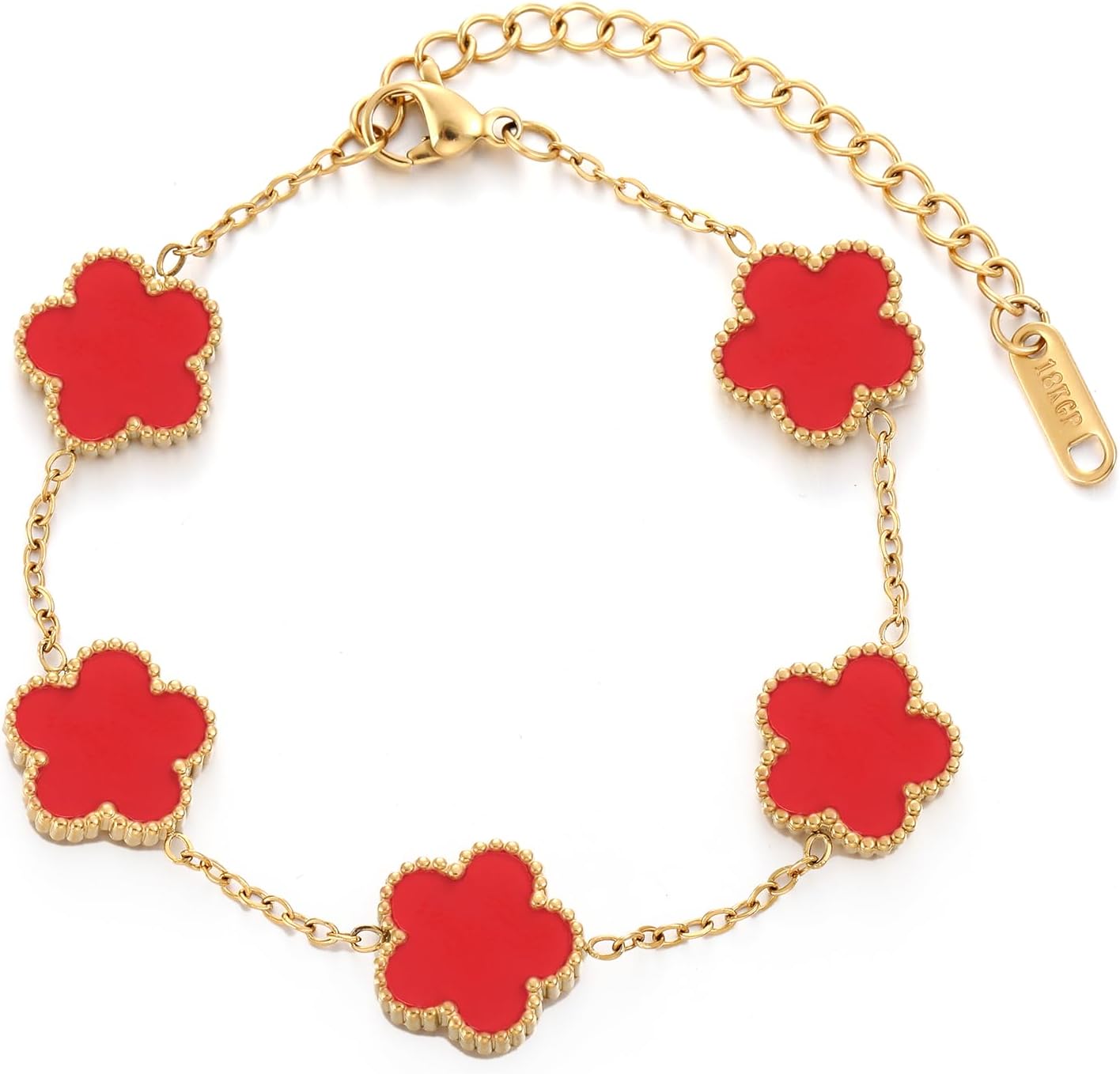 Four Leaf Clover Bracelet for Women 18K Gold Plated Stainless Steel Lucky 4 Leaf Gold Link Bracelet Jewelry Gift for Women