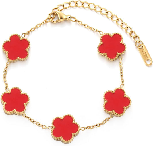 Four Leaf Clover Bracelet for Women 18K Gold Plated Stainless Steel Lucky 4 Leaf Gold Link Bracelet Jewelry Gift for Women