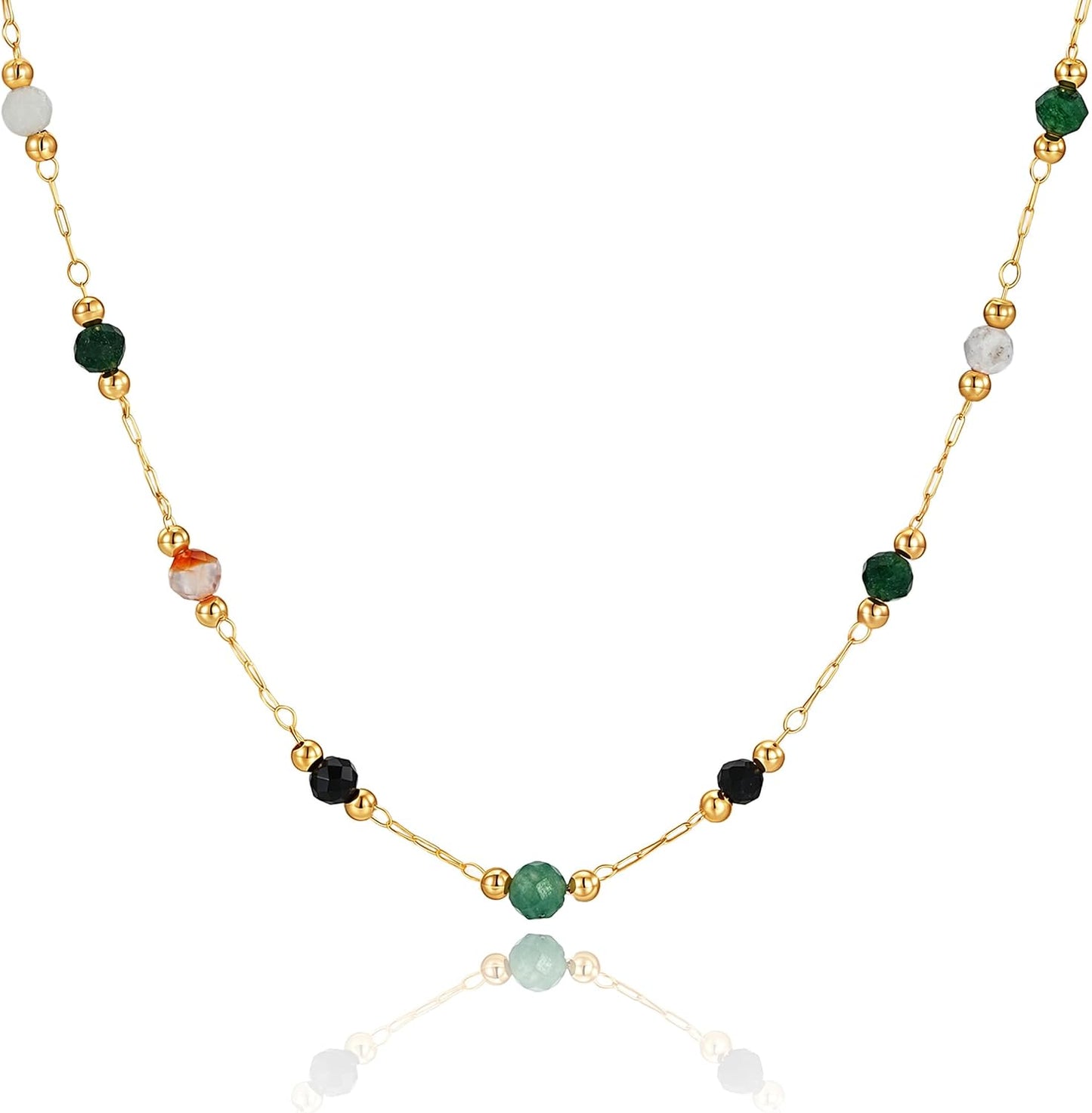 14K Gold Plated Beaded Choker Necklace – Dainty Boho Summer Jewelry for Women