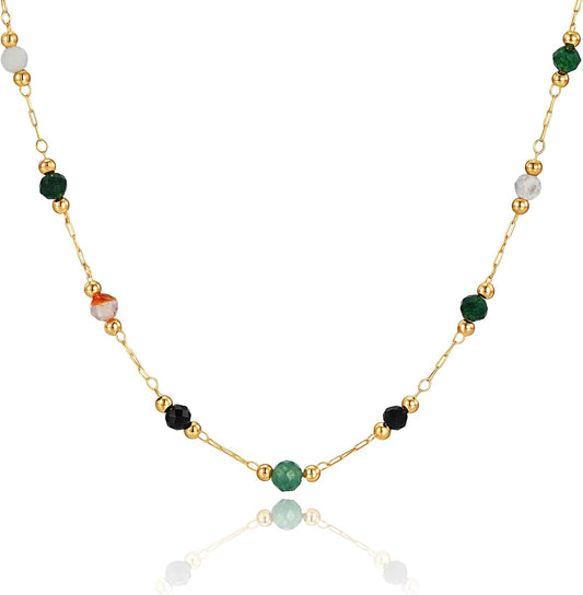 14K Gold Plated Beaded Choker Necklace – Dainty Boho Summer Jewelry for Women