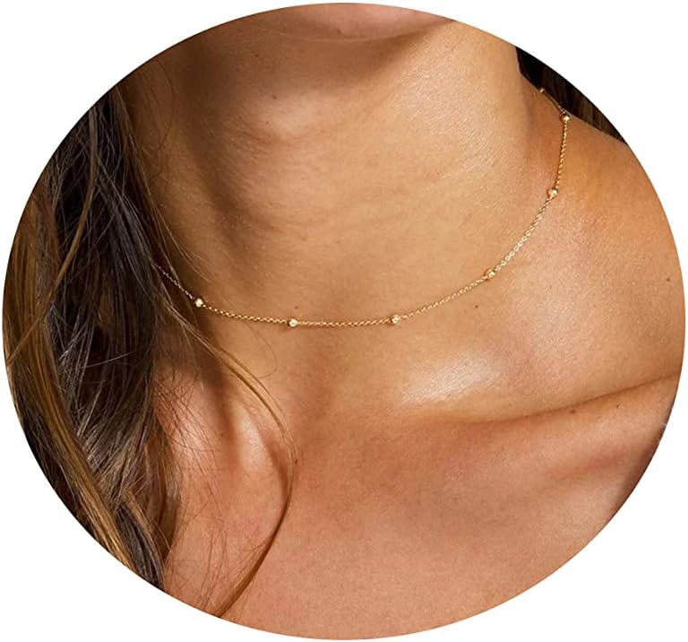 Dainty Gold Chain Necklace For Women - 18K Gold Plated Coin Disc Choker With Beaded & Paper Clip Layered Chain, Everyday Jewelry Gift