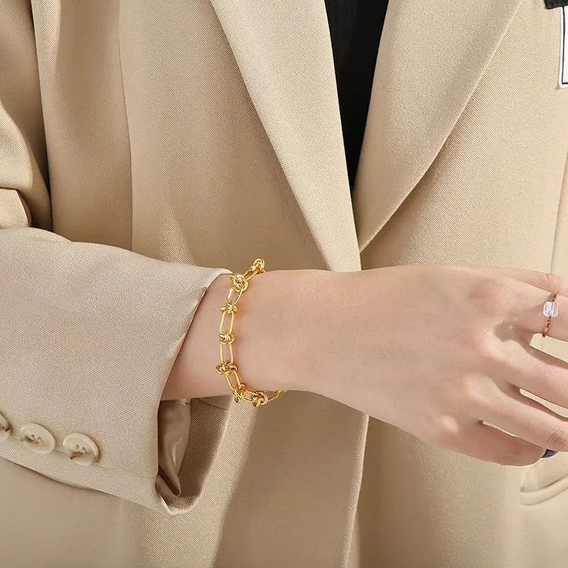 18k Gold Plated Personalized Chunky Cuban Oval Link Chain Bracelets for Men Toggle Rope Bracelet Jewelry for Women