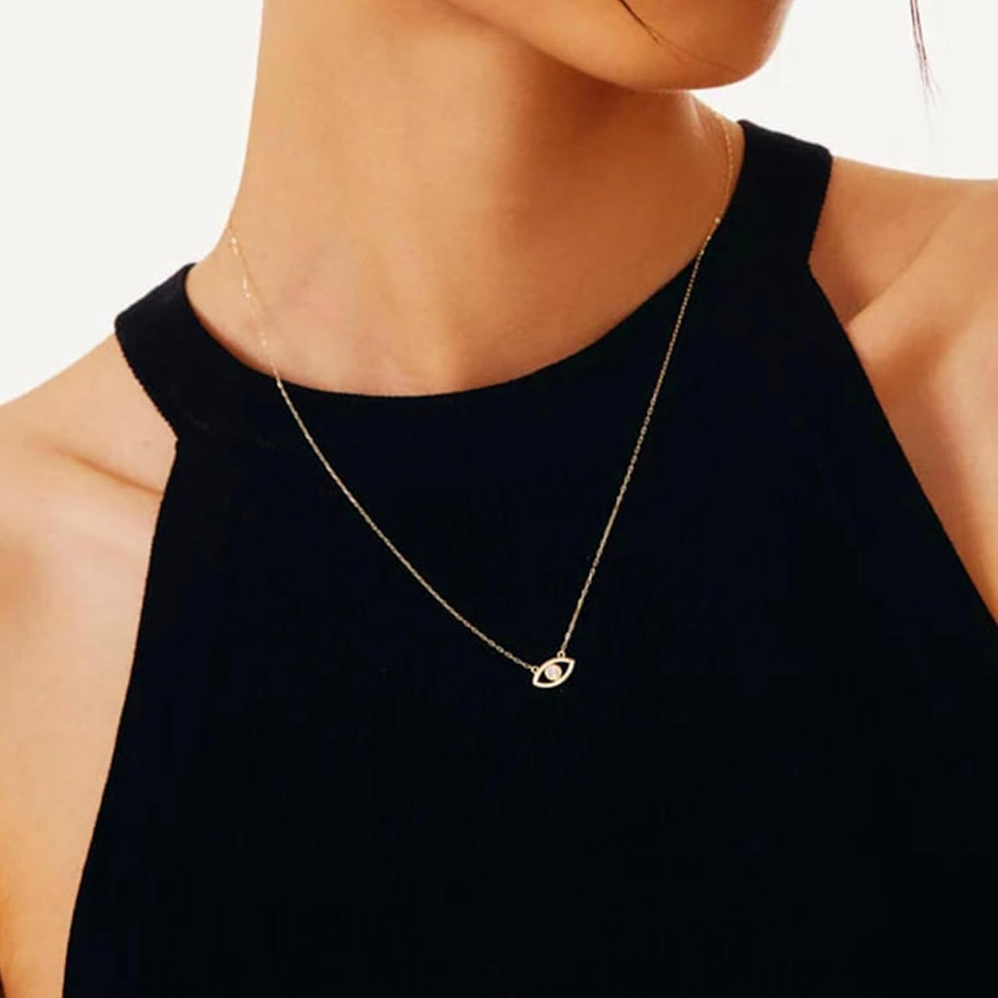 Necklace for Women 14K Gold Plated Delicate Necklaces Blue White CZ Diamond Pendant Necklace Cute Boho Tiny  Lucky Protection Jewelry Gift for Women