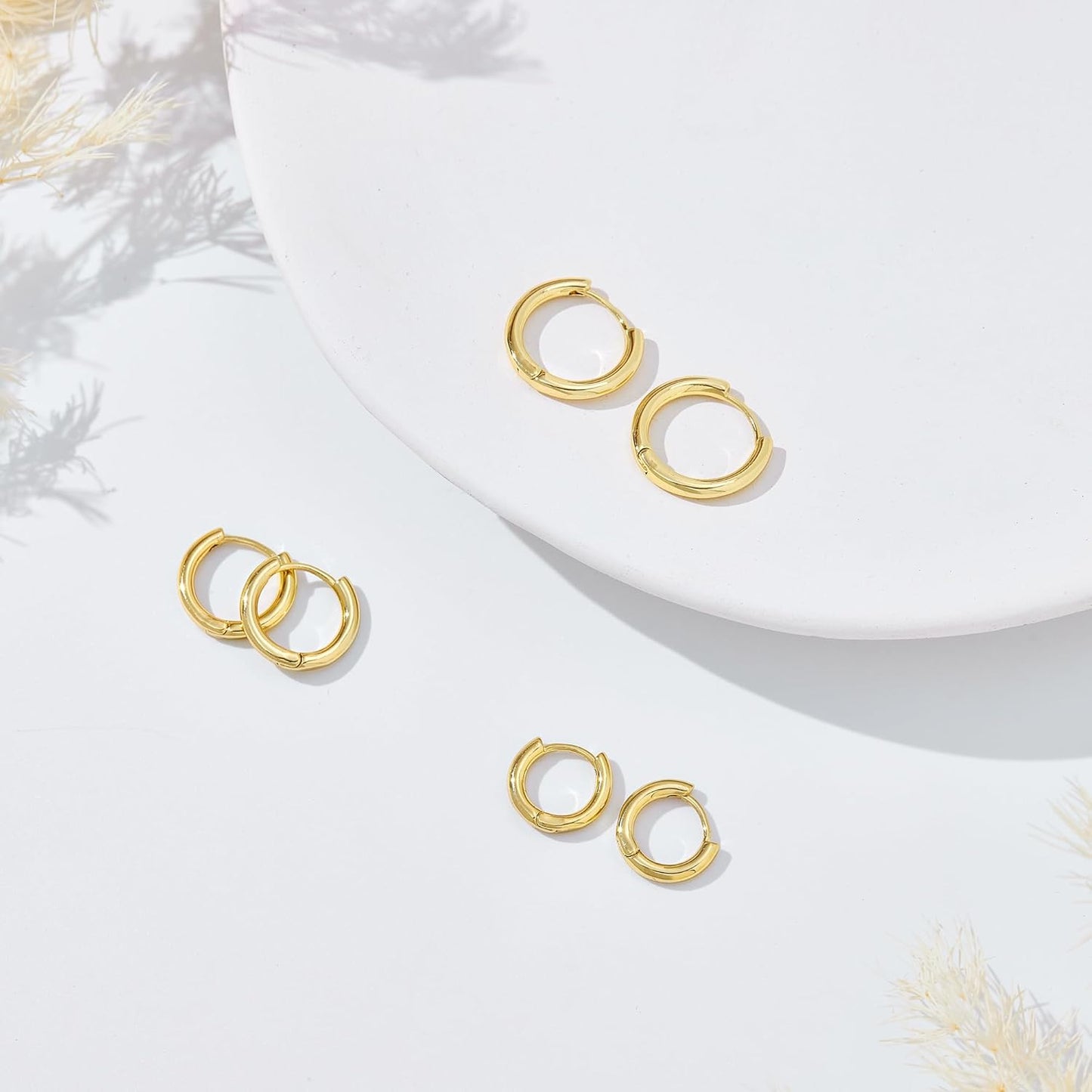 Small Sterling Silver Huggie Hoop Earrings Set for Women, 14K Gold Plated Hoops Stacks for Multiple Piercings