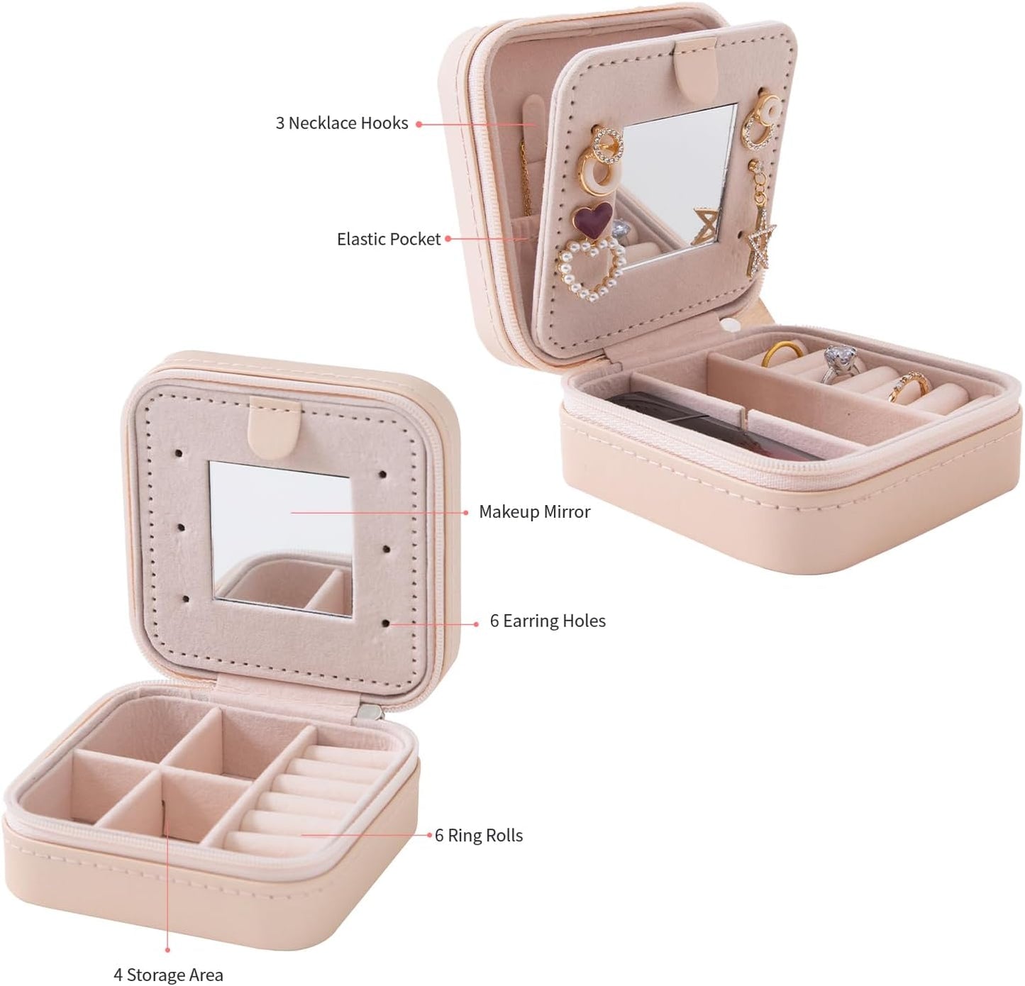 Travel jewelry box Travel Jewelry Organizer Small box Gift for Girls Women with Mirror
