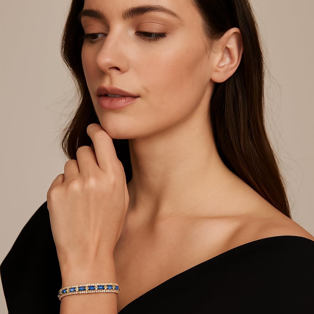 Tennis Bracelets for Women 14K Gold Plated Cubic Zirconia Blue Tennis Bracelet Classic Jewelry Gift Sparkly Rhinestone CZ