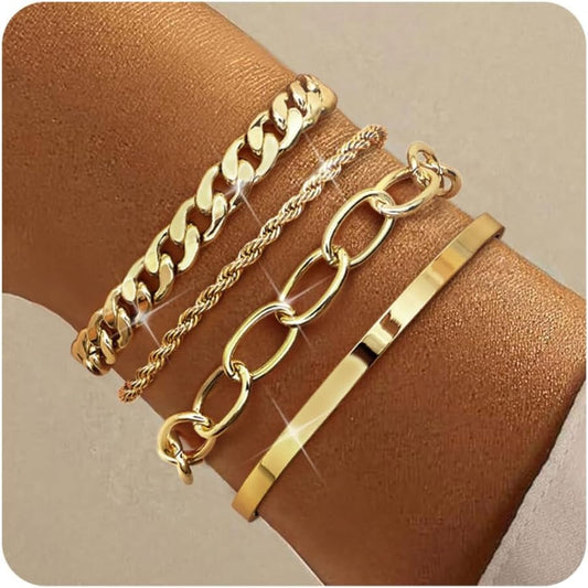 14k Chunky Gold Bracelets for Women Non Tarnish, Womens Gold Bracelet Stack Layered Chunky Chain Bracelets Waterproof Link