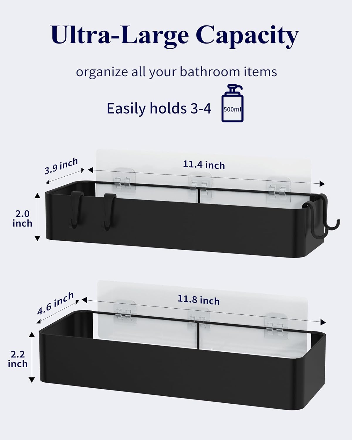 2 Pack Adhesive Shower Organizer, Rustproof Metal Shelves, No-Drill Bathroom Organizers and Storage